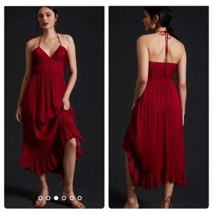 Anthropologie Ruched Halter Midi Dress Wine NWT XS